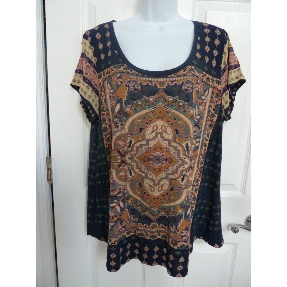 Lucky Brand Plus Size 1X Mandala Graphic Tee Top Boho Indian Print Multicolor
